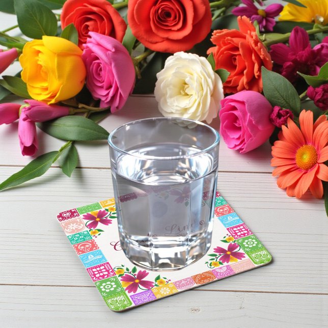 Dessous-de-verre Carré En Papier Mexican Folk Art Floral Baby Shower Coasters (Créateur téléchargé)