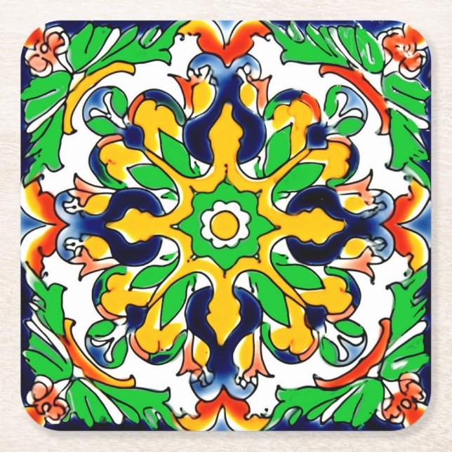 Dessous-de-verre Carré En Papier Mexique Talavera Terracotta Carrelage Design No 4 (Devant)