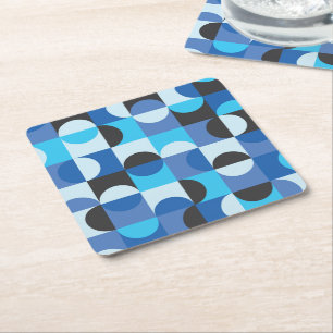 Dessous-de-verre Carré En Papier Mi-siècle demi-cercles bleu Turquouise noir