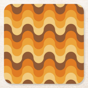 Dessous-de-verre Carré En Papier Mi-siècle Moderne des années 1970 Wavy Stripe Moti