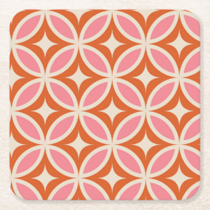 Dessous-de-verre Carré En Papier Mi-siècle moderne motif géométrique rose orange