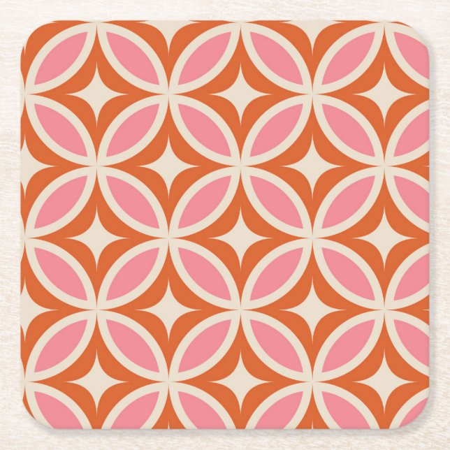 Dessous-de-verre Carré En Papier Mi-siècle moderne motif géométrique rose orange (Devant)