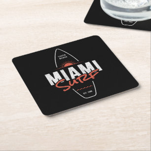 Dessous-de-verre Carré En Papier Miami Surf – Conception de planche de surf vintage