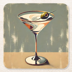 Dessous-de-verre Carré En Papier Mid Century Modern 1 Peinture de Martini aux olive