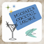 Dessous-de-verre Carré En Papier Mid Century Modern Neon Cocktail Nom du salon<br><div class="desc">Cette conception peut être personnalisée en choisissant l'option Modifier la conception. Vous pouvez également transférer sur d'autres objets. Contactez-moi à l'adresse colorflowcreations@gmail.com ou utilisez l'option conversation en haut de la page si vous souhaitez avoir cette conception sur un autre produit ou avez besoin d'aide. Voir d'autres de mes dessins ou...</div>