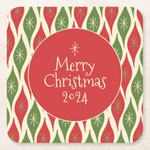 Dessous-de-verre Carré En Papier Mid Century Modern Retro Vintage Joyeux Noël