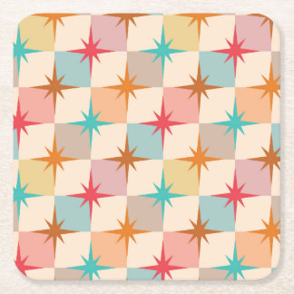 Dessous-de-verre Carré En Papier Mid Century Starbursts on Pastel Checkerboards 
