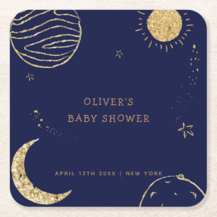 Dessous-de-verre Carré En Papier Midnight Galaxy Moon Star Boy Baby shower