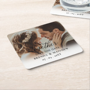 Dessous-de-verre Carré En Papier Mieux Ensemble Script Photo Enregistrer La Date