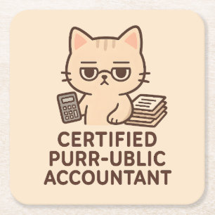 Dessous-de-verre Carré En Papier Mignon Chat Kawaii Expert-Comptable Certifié Drôle