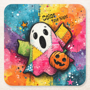 Dessous-de-verre Carré En Papier Mignon fantôme patchwork Art éclaboussé coloré