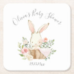 Dessous-de-verre Carré En Papier Mignonne lapin lapin fille bébé<br><div class="desc">Elégant et doux lapin lapin lapin à l'eau douce dans un panier en osier entouré d'élégantes fleurs douces de couleur pastel sur un simple dessous de verre en papier. Si mignon pour cette douche spéciale pour petite fille. Produits correspondants disponibles. 100% de satisfaction client avec "Zazzle"</div>