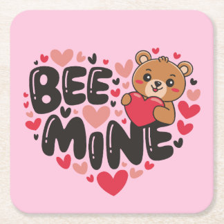 Dessous-de-verre Carré En Papier Mignonne Ourson Mine Abeille Saint Valentin