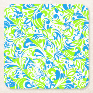 Dessous-de-verre Carré En Papier Mignons bleu vert mélangé motifs floraux