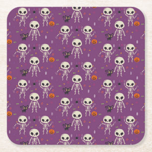 Dessous-de-verre Carré En Papier Mignons squelettes motif Halloween violet