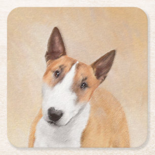 Dessous-de-verre Carré En Papier Miniature Taureau Terrier Peinture - Joli Original