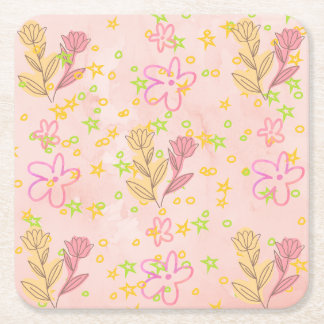 Dessous-de-verre Carré En Papier Minimal floral doodle pattern -pastel colour art 