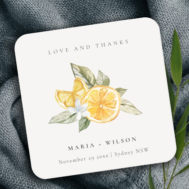 Dessous-de-verre Carré En Papier Minimal Lemon Botanical Boho Love Merci Mariage (Créateur téléchargé)