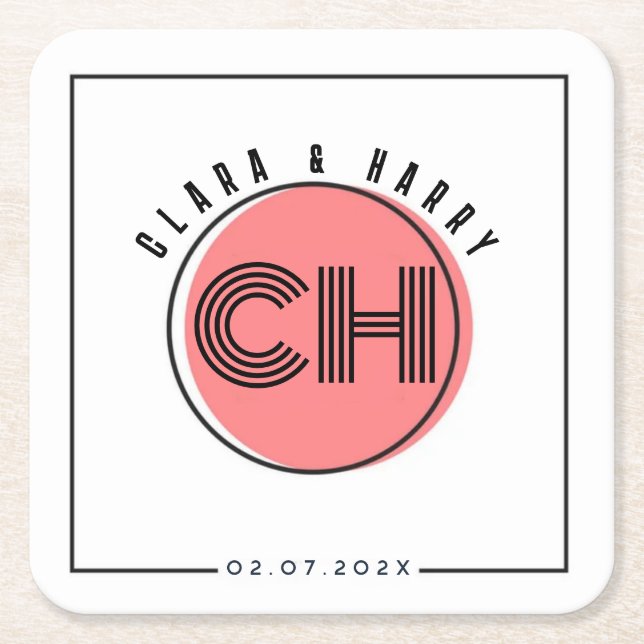 Dessous-de-verre Carré En Papier Minimal retro monogram initials Wedding  (Devant)