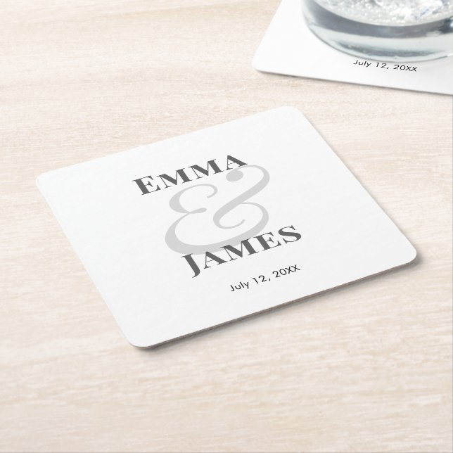 Dessous-de-verre Carré En Papier Minimalist Ampersand Wedding | Paper Coaster (Incliné)