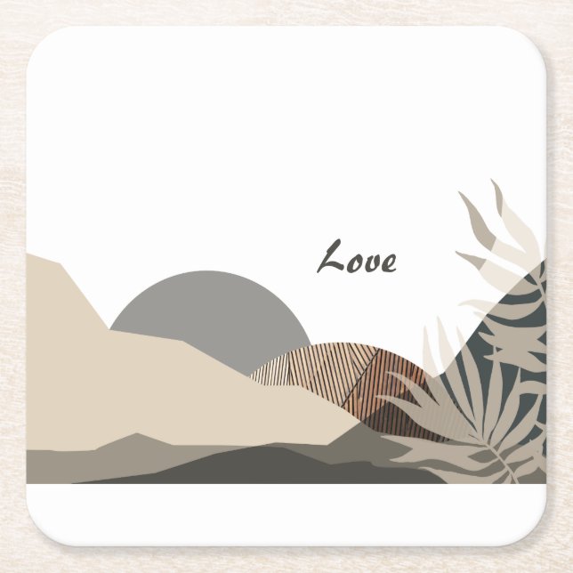 Dessous-de-verre Carré En Papier Minimalist Earth Tones Boho "Love"  (Devant)
