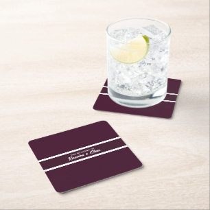 Dessous-de-verre Carré En Papier minimaliste Élégant prune violet et blanc rayures 