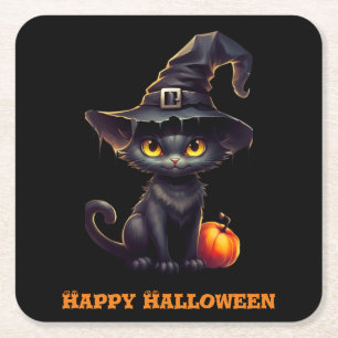 Dessous-de-verre Carré En Papier Minuit Halloween Le Chat Noir Cuisiné