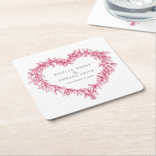 Dessous-de-verre Carré En Papier Mistletoe ligne art rouge blanc mariage hiver pers