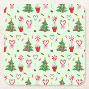 Dessous-de-verre Carré En Papier Modèle d'arbres de Noël en bonbons
