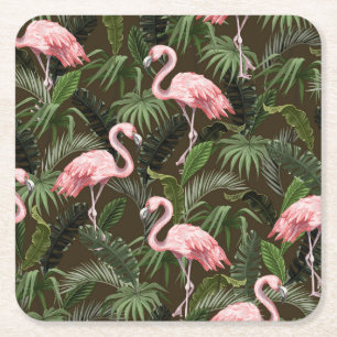 Dessous-de-verre Carré En Papier Modèle de flamingo tropical : Feuilles Vintages