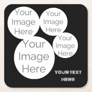 Dessous-de-verre Carré En Papier modèle de texte personnalisé pour 4 photos noir