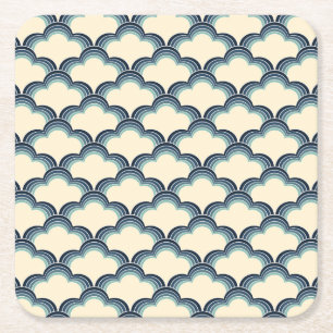 Dessous-de-verre Carré En Papier Modèle de vagues de style rétro bleu
