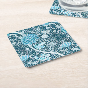 Dessous-de-verre Carré En Papier Modèle floral bleu de William Morris Préraphaélite