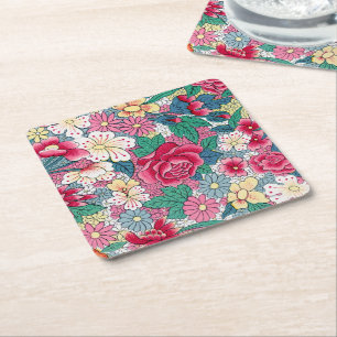 Dessous-de-verre Carré En Papier Modèle floral chinois coloré