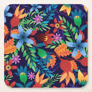 Dessous-de-verre Carré En Papier Modèle floral exotique coloré-32436