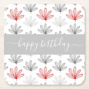 Dessous-de-verre Carré En Papier Modèle floral moderne rouge et gris Anniversaire