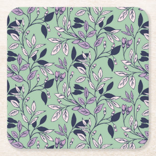 Dessous-de-verre Carré En Papier Modèle floral simple avec Arrière - plan vert doux