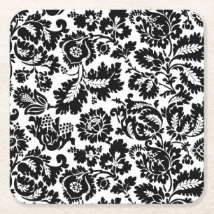 Dessous-de-verre Carré En Papier Modèle floral vénitien noir et blanc de William Mo