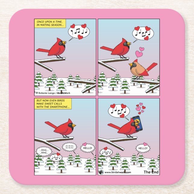 Dessous-de-verre Carré En Papier Modern Bird Mating Calls Comic (Devant)