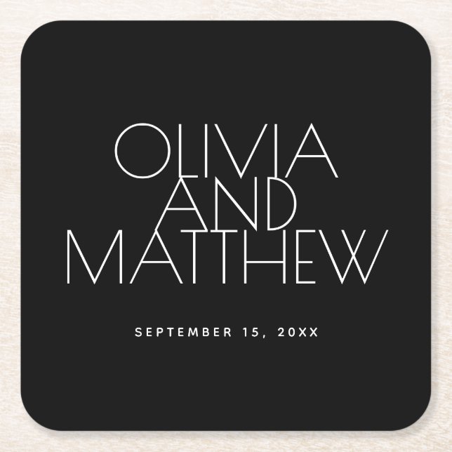 Dessous-de-verre Carré En Papier Modern Black Evening Wedding | Minimalist Elegant  (Devant)