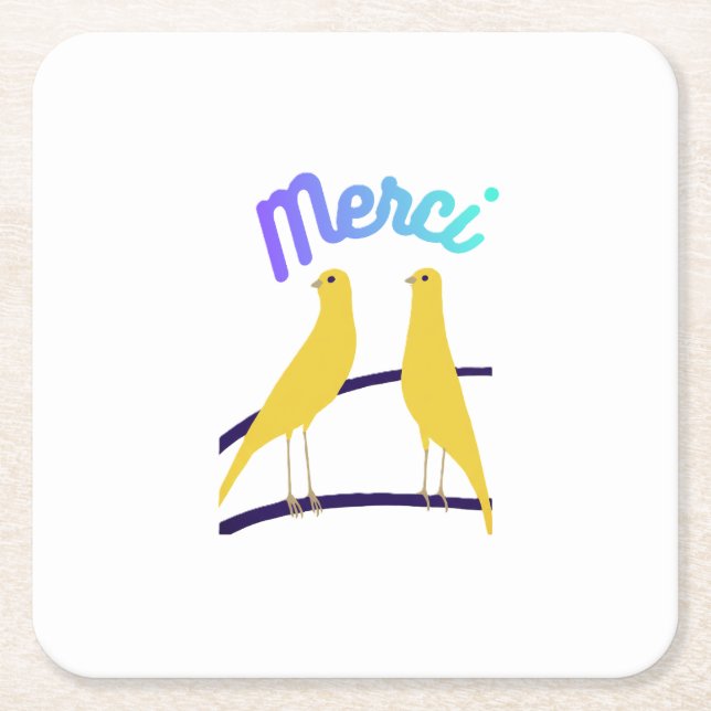 Dessous-de-verre Carré En Papier Modern Canary & "Merci" - Japandi Style Art (Devant)