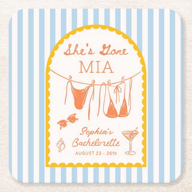 Dessous-de-verre Carré En Papier Modern Coastal Bachelorette Party Paper Coasters (Devant)