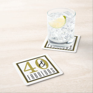 Dessous-de-verre Carré En Papier Modern Gold 40 & Fabuleux fête du 40e anniversaire