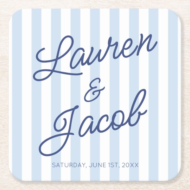 Dessous-de-verre Carré En Papier Modern Minimal Minimalist Blue Stripes Wedding (Devant)