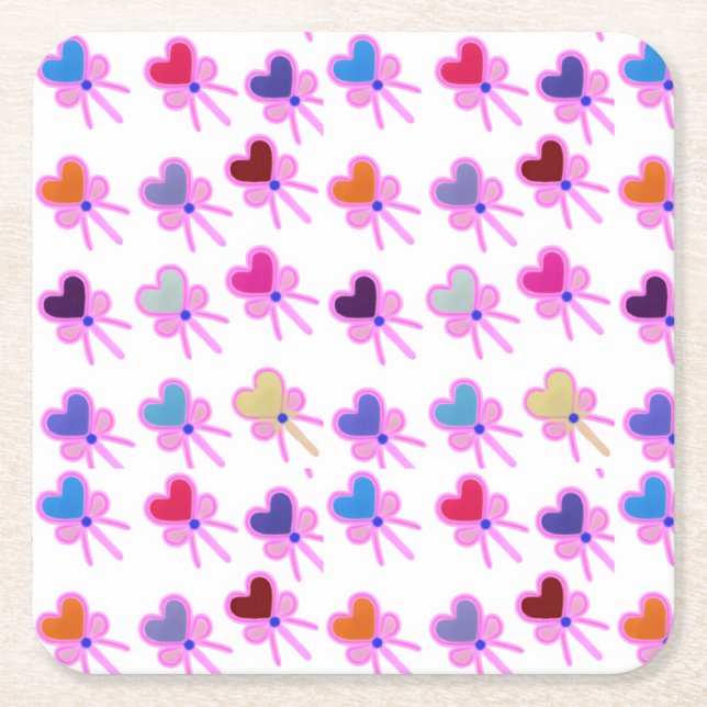 Dessous-de-verre Carré En Papier Moderne Coquette Cœur Rayonnant Motif à Nœud (Devant)