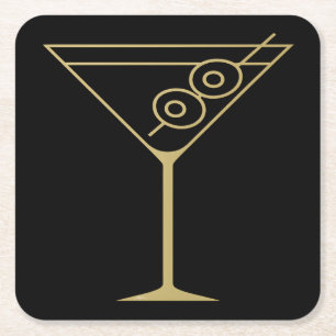 Dessous-de-verre Carré En Papier Moderne de milieu de siècle Or 2 Martini aux olive