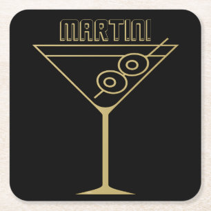 Dessous-de-verre Carré En Papier Moderne de milieu de siècle Or 2 Martini olive
