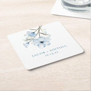 Dessous-de-verre Carré En Papier Moderne Elegant Chic Dusty Mariage bleu