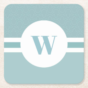 Dessous-de-verre Carré En Papier Moderne floral bleu clair personnalisé monogramme 