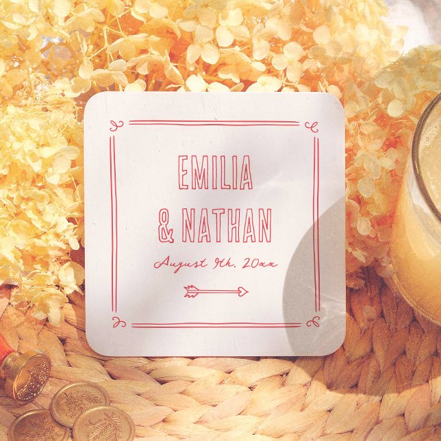 Dessous-de-verre Carré En Papier Moderne Mariage Cupidon Rétro Quirky Dessiné à la  (Créateur téléchargé)